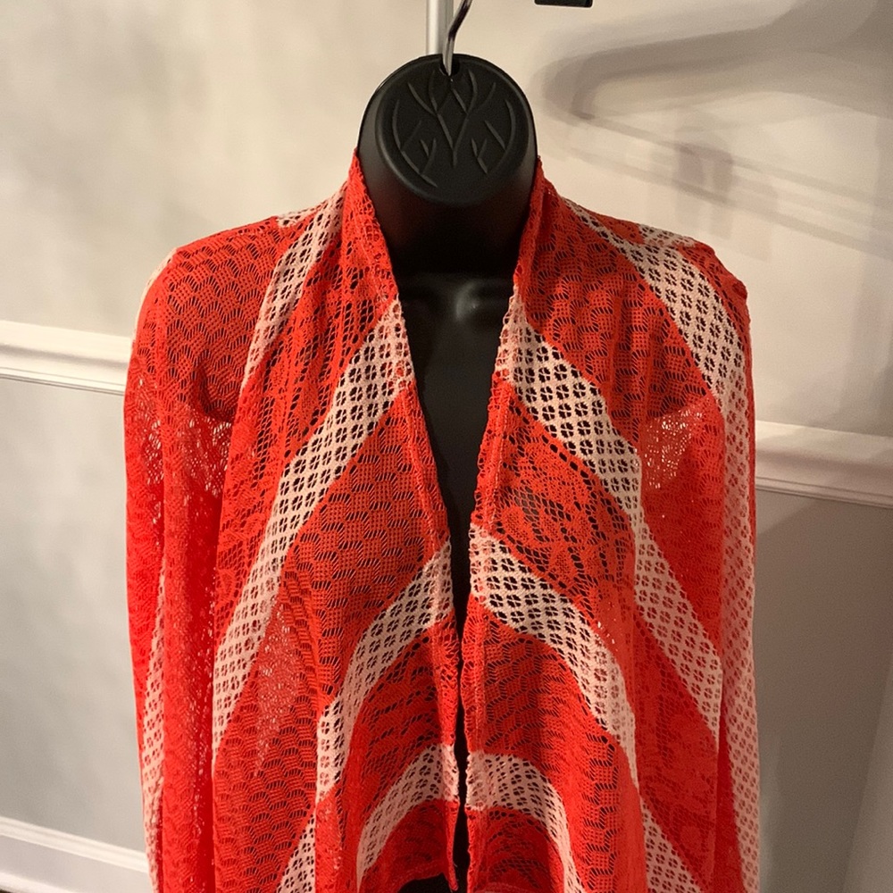 Super Nova Orange Lace Open Front Cardigan Size M